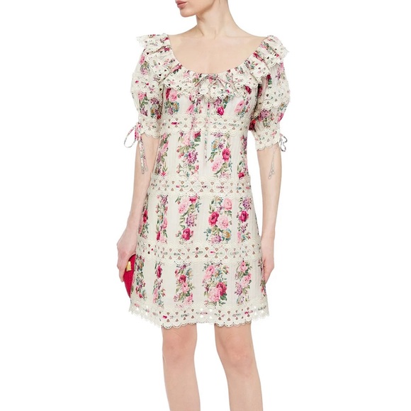 Zimmermann Dresses & Skirts - Zimmerman crochet-trimmed pintucked floral-print mini dress